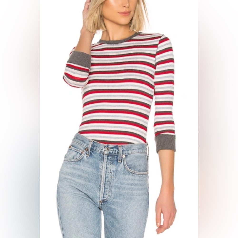 Free People - Good On You Striped Thermal Rose Quarter Sleeve Top Size Small